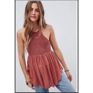 FREE PEOPLE Maroon Red Flowy Crochet Backless Strappy Tank Top Extra Small XS